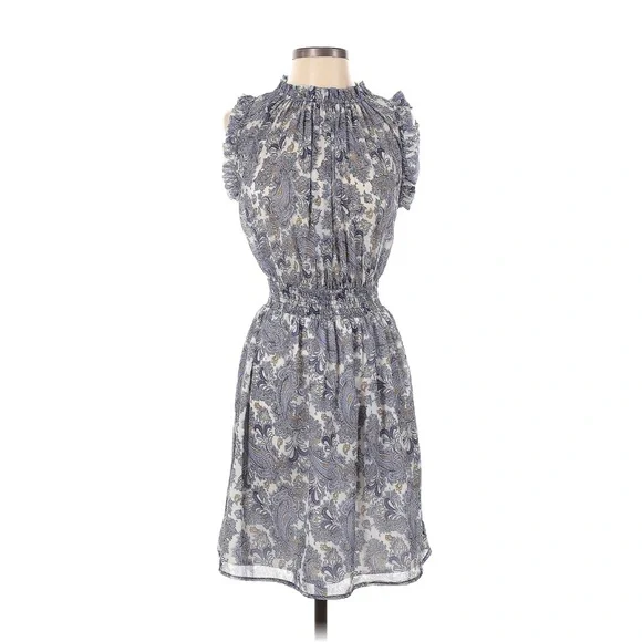 Eliane Rose | Dresses | Eliane Rose Dress Purple Gold And White Paisley  Ruffle Pleated Mock Neck | Poshmark